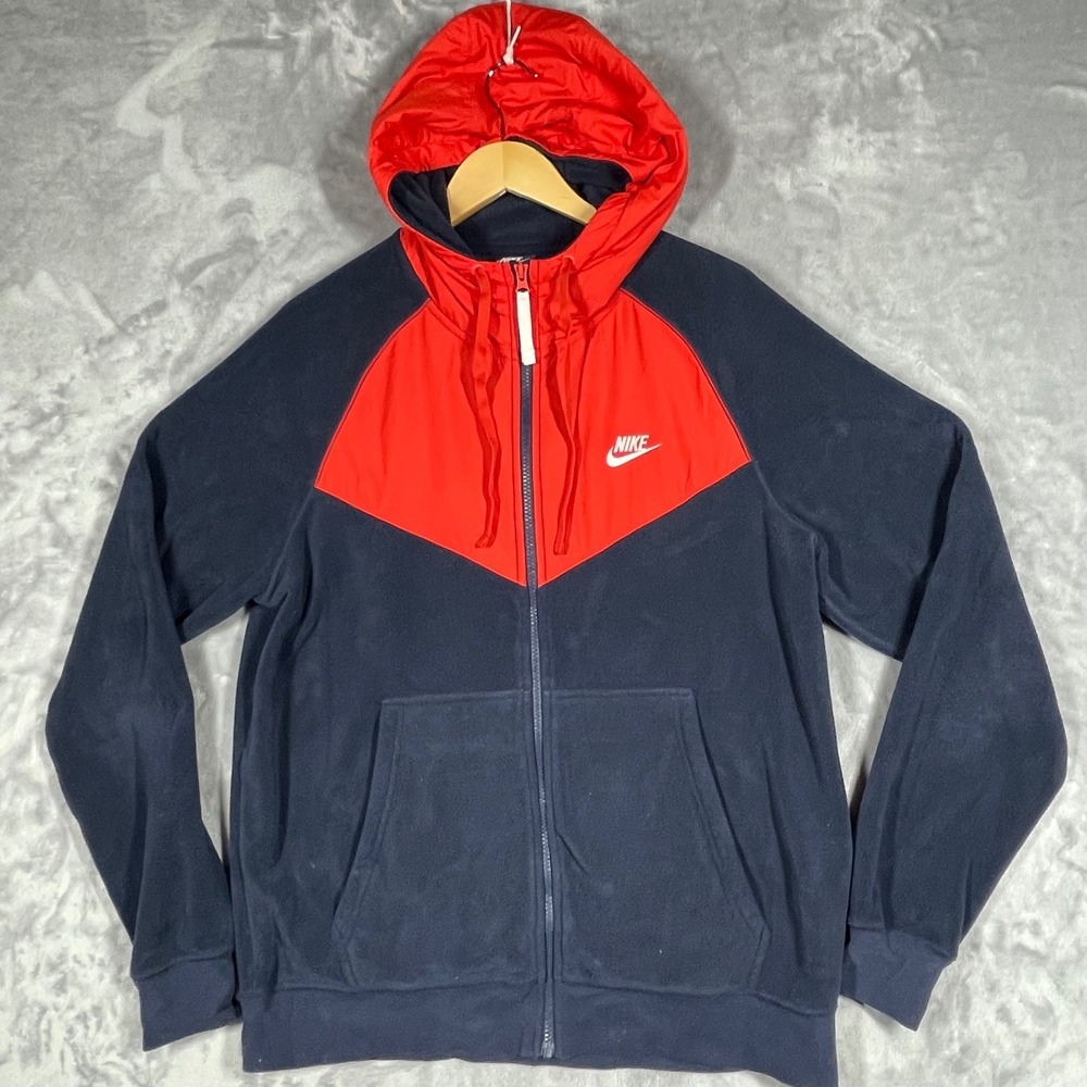Nike Mens Windrunner Hybrid Fleece Full Zip Hoodie Navy Red Large AJ2213-410